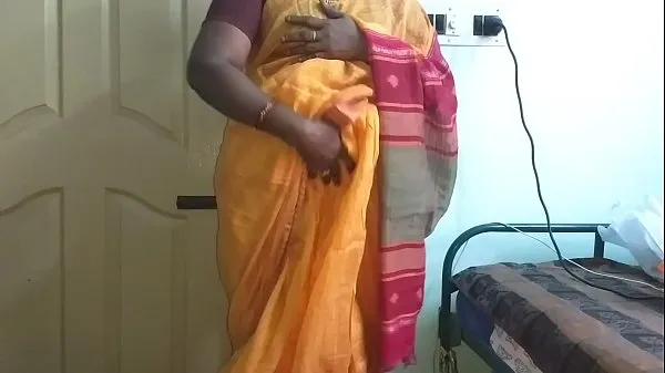 Big desi indian horny tamil telugu kannada malayalam hindi cheating wife vanitha wearing orange colour saree showing big boobs and shaved pussy press hard boobs press nip rubbing pussy masturbation tổng số ống