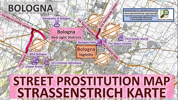 Stor Street Map of Bologna, Italy, Italien with Indication where to find Streetworkers, Freelancers, Brothels, Blowjobs and Teens. Also we show you the Bar, Nightlife and Red Light District in the City totalt rör