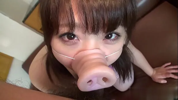 Big Sayaka who mischiefs a cute pig nose chubby shaved girl wearing a leotard total Tube