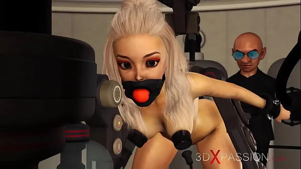 Nagy BDSM club. Hot sexy ball gagged blonde in restraints gets fucked hard by crazy midget in the lab teljes cső