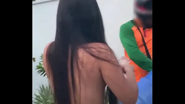 큰 Naughty wife received the water delivery boy totally naked at her door Pipa Beach (RN) Luana Kazaki 총 튜브