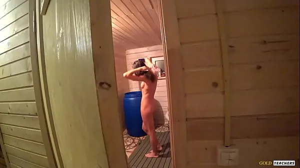 Big Met my beautiful skinny stepsister in the russian sauna and could not resist, spank her, give cock to suck and fuck on table total Tube
