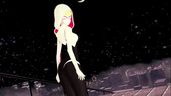 Stor Spider-Gwen Gwen Stacy masturbates and gets fucked on the rooftop totalt rör