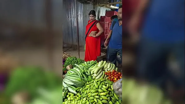 Big XXX vegetable market in red sari slut paid to pay total Tube