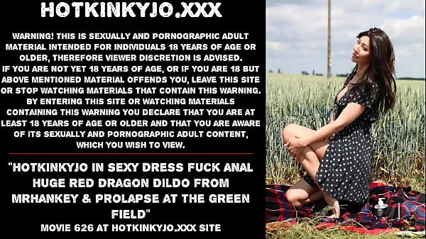 Big Hotkinkyjo in sexy dress fuck anal huge red dragon dildo from mrhankey & prolapse at the green field total Tube