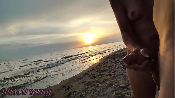 Big French Milf Blowjob Amateur on Nude Beach public to stranger with Cumshot 02 - MissCreamy total Tube