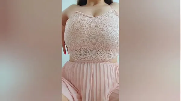 Big Young cutie in pink dress playing with her big tits in front of the camera - DepravedMinx total Tube